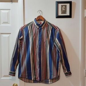 Tommy Hilfiger Men's Striped Button Down Shirt - Blue, Red, Green